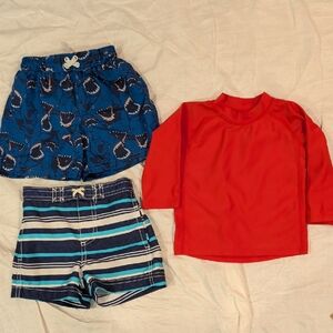 Boys 12-18 Mo.  Swim Trunks (2) & New Rash Guard
